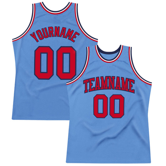 Custom Light Blue Red-Navy Authentic Throwback Basketball Jersey - Sky-Custom