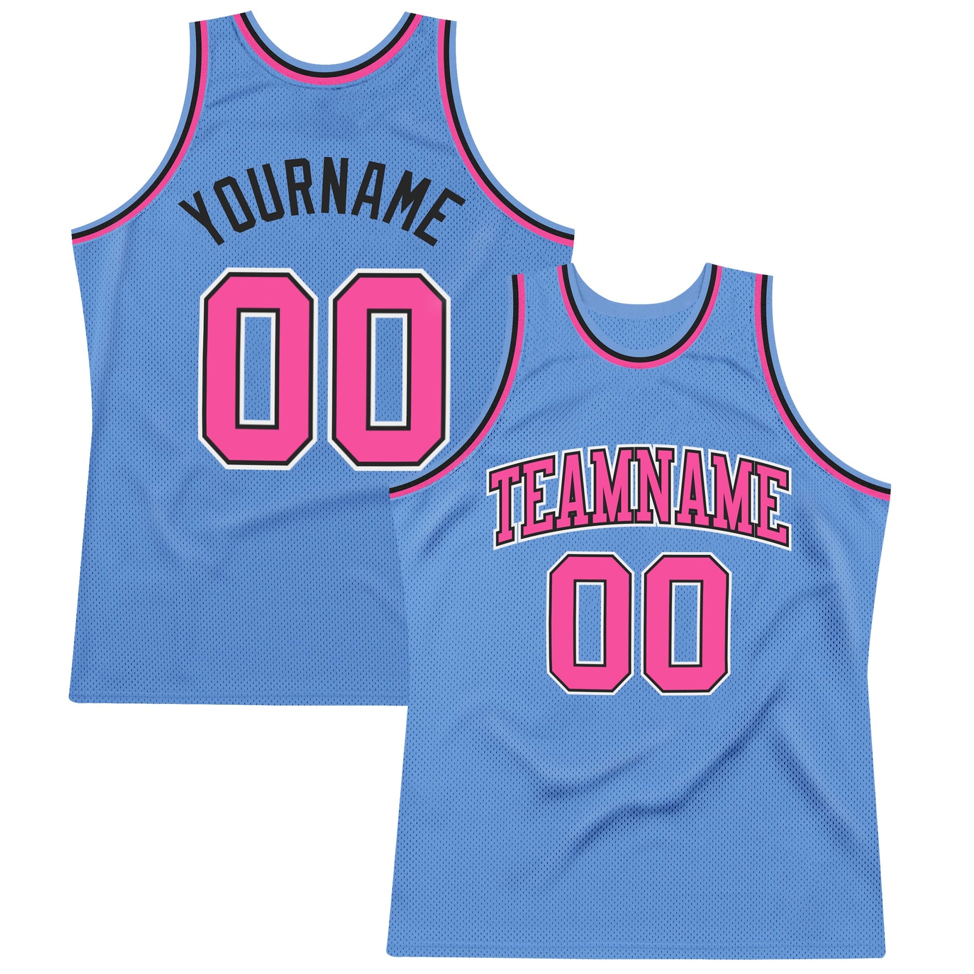 Custom Light Blue Pink-Black Authentic Throwback Basketball Jersey - Sky-Custom