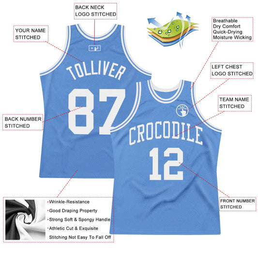 Custom Light Blue White Authentic Throwback Basketball Jersey - Sky-Custom
