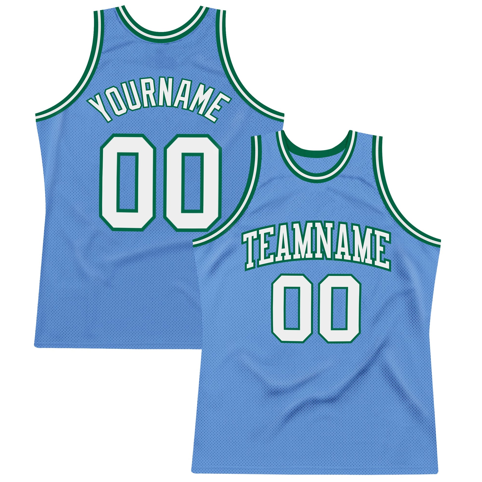 Custom Light Blue White-Kelly Green Authentic Throwback Basketball Jersey - Sky-Custom