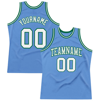 Custom Light Blue White-Kelly Green Authentic Throwback Basketball Jersey - Sky-Custom