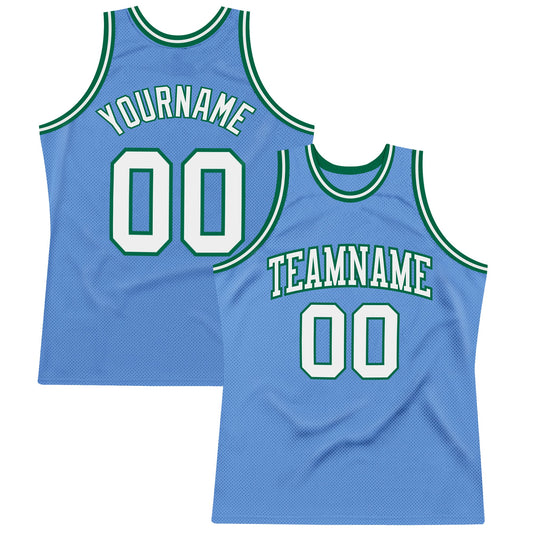 Custom Light Blue White-Kelly Green Authentic Throwback Basketball Jersey - Sky-Custom