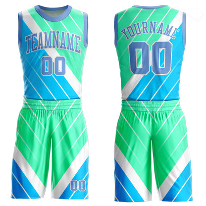 Custom Light Blue Light Blue-Green Round Neck Sublimation Basketball Suit Jersey - Sky-Custom