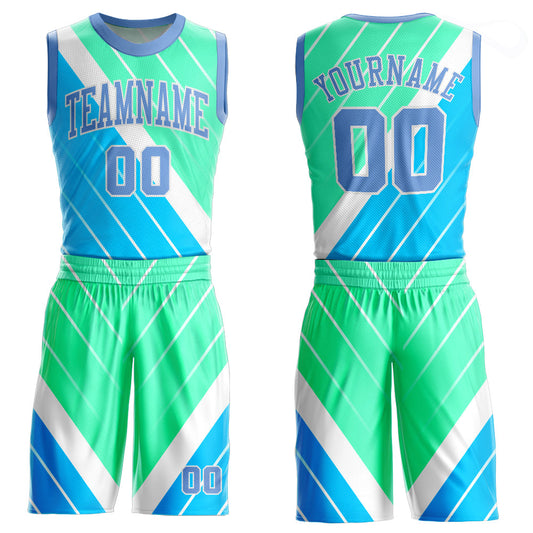 Custom Light Blue Light Blue-Green Round Neck Sublimation Basketball Suit Jersey - Sky-Custom