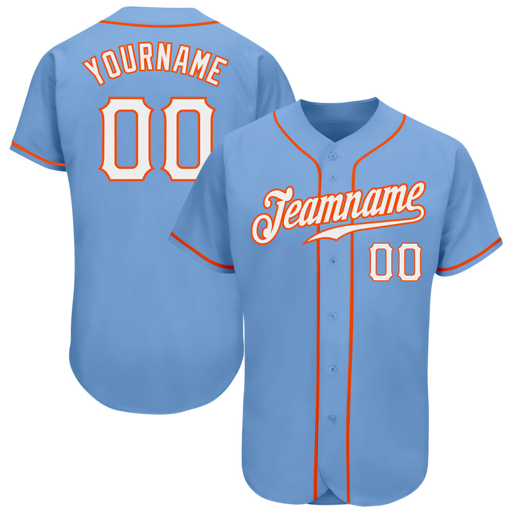 Custom Light Blue White-Orange Authentic Baseball Jersey - Sky-Custom