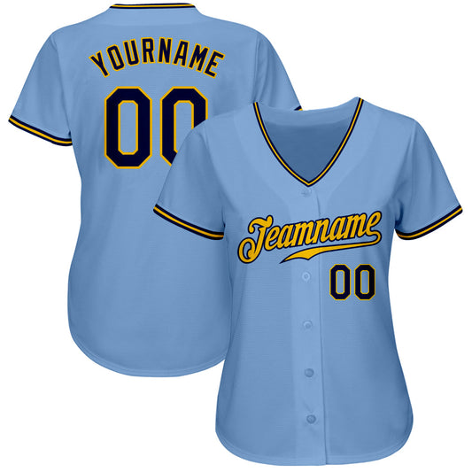 Custom Light Blue Navy-Gold Authentic Baseball Jersey - Sky-Custom