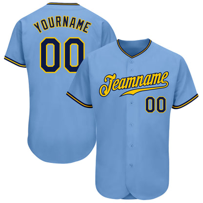 Custom Light Blue Navy-Gold Authentic Baseball Jersey - Sky-Custom