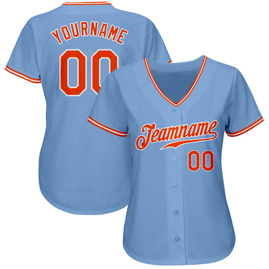 Custom Light Blue Orange-White Authentic Baseball Jersey - Sky-Custom