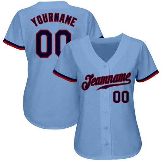 Custom Light Blue Navy-Red Authentic Baseball Jersey - Sky-Custom