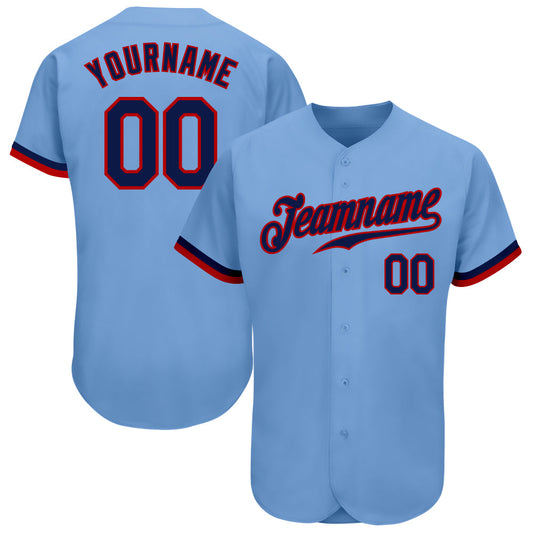 Custom Light Blue Navy-Red Authentic Baseball Jersey - Sky-Custom