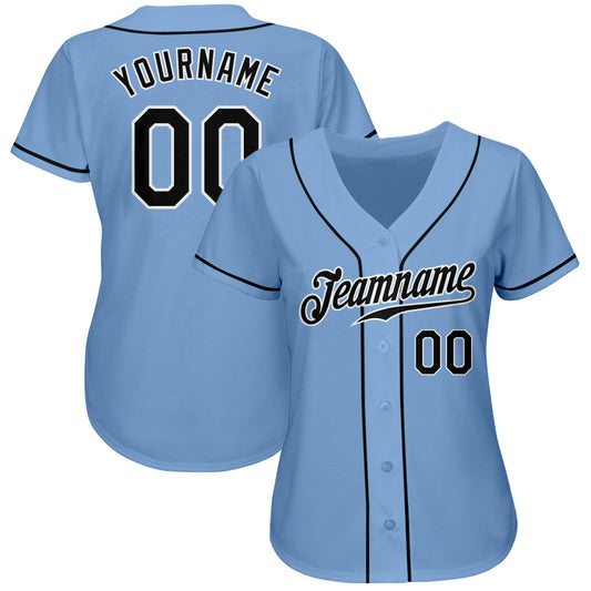 Custom Light Blue Black-White Authentic Baseball Jersey - Sky-Custom