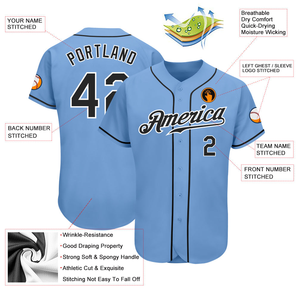 Custom Light Blue Black-White Authentic Baseball Jersey - Sky-Custom