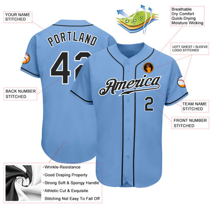 Custom Light Blue Black-White Authentic Baseball Jersey - Sky-Custom