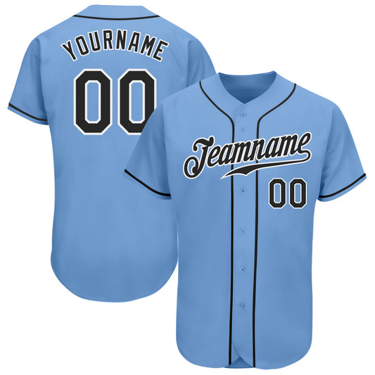 Custom Light Blue Black-White Authentic Baseball Jersey - Sky-Custom