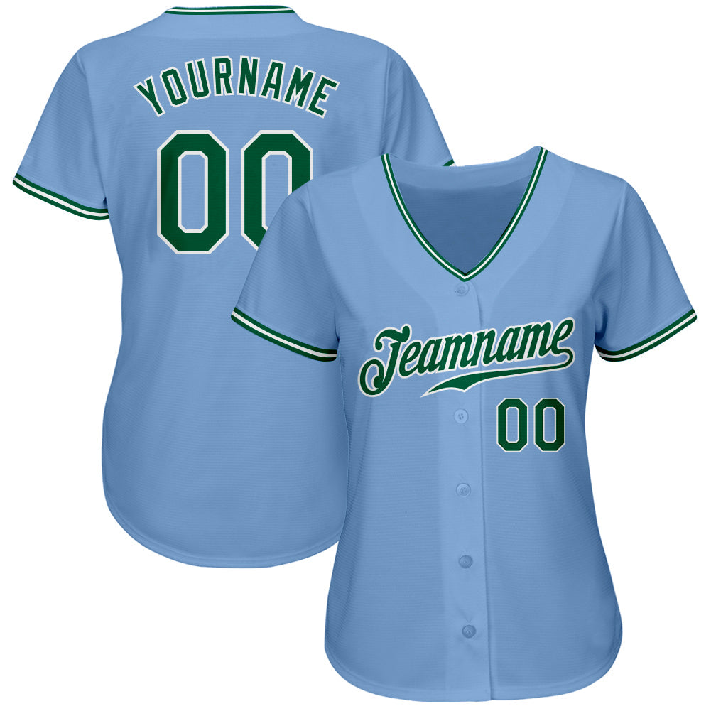 Custom Light Blue Kelly Green-White Authentic Baseball Jersey - Sky-Custom