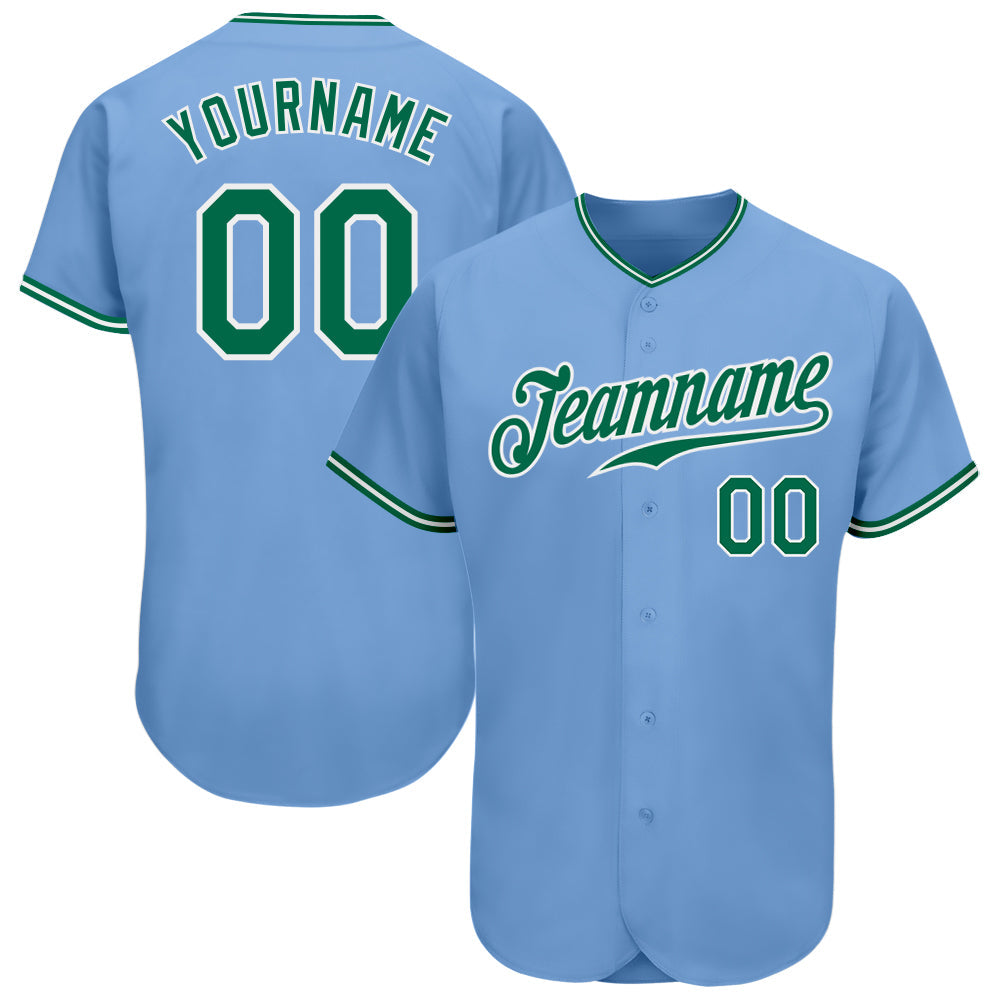 Custom Light Blue Kelly Green-White Authentic Baseball Jersey - Sky-Custom