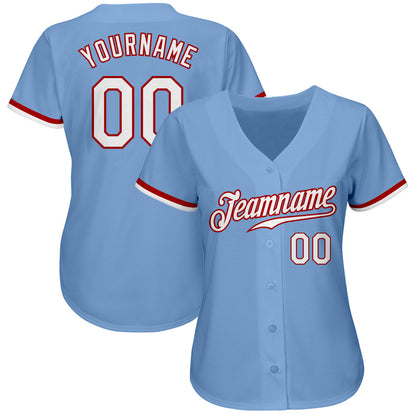 Custom Light Blue White-Red Authentic Baseball Jersey - Sky-Custom