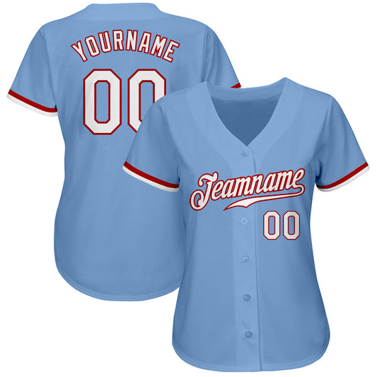 Custom Light Blue White-Red Authentic Baseball Jersey - Sky-Custom