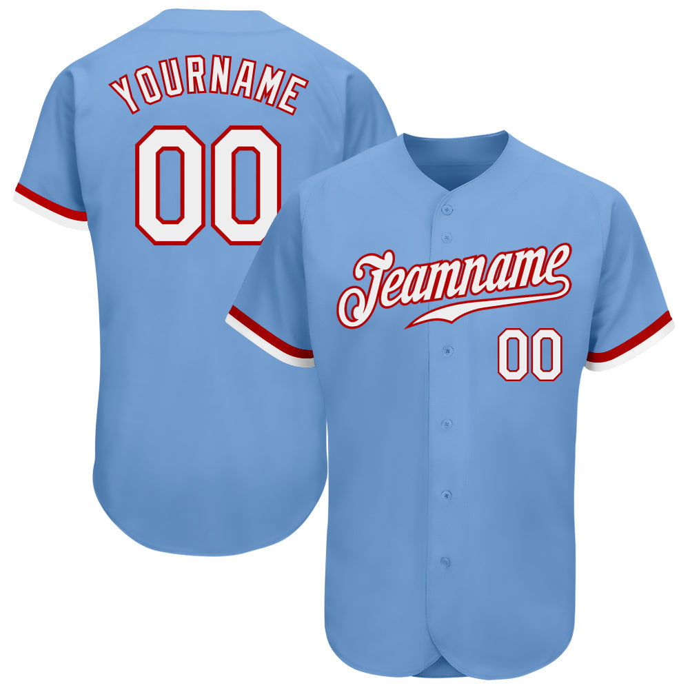 Custom Light Blue White-Red Authentic Baseball Jersey - Sky-Custom