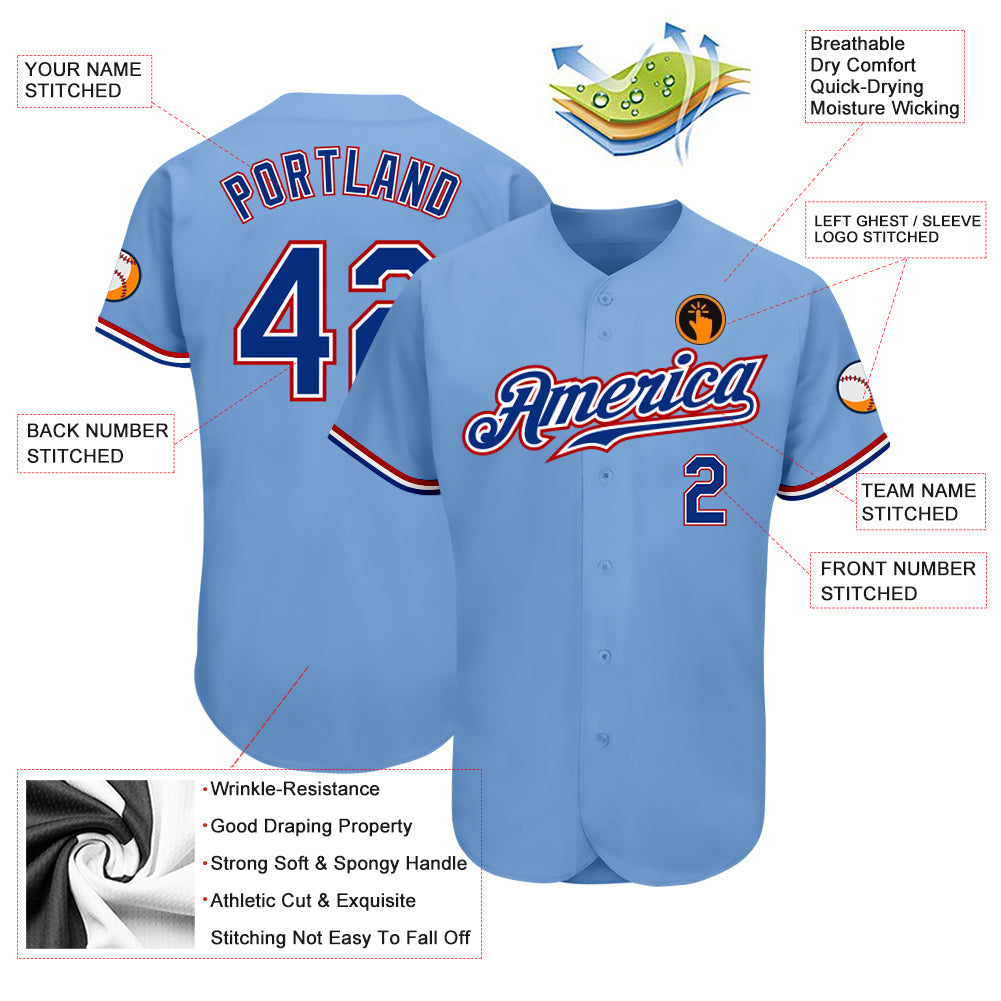 Custom Light Blue Royal-Red Authentic Baseball Jersey - Sky-Custom
