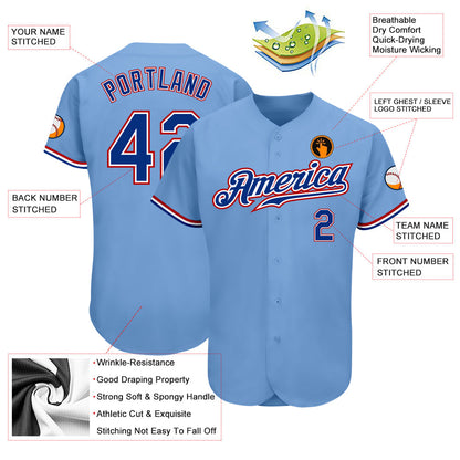 Custom Light Blue Royal-Red Authentic Baseball Jersey - Sky-Custom
