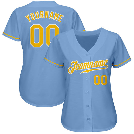Custom Light Blue Gold-White Authentic Baseball Jersey - Sky-Custom
