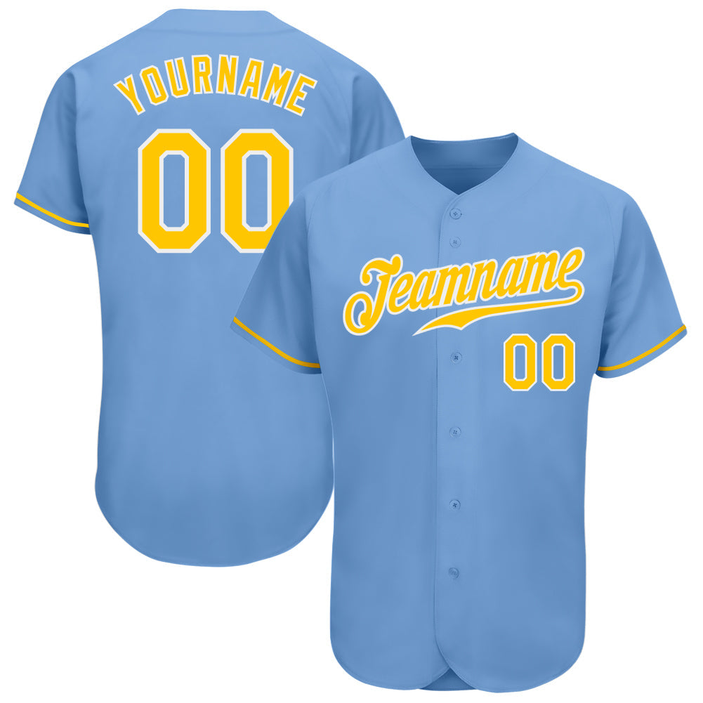 Custom Light Blue Gold-White Authentic Baseball Jersey - Sky-Custom