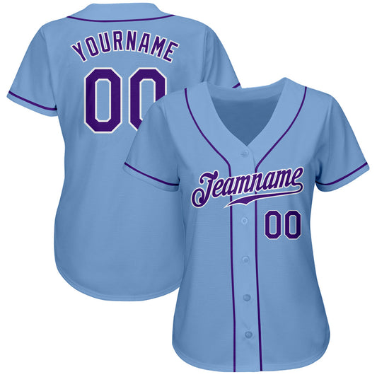 Custom Light Blue Purple-White Authentic Baseball Jersey - Sky-Custom