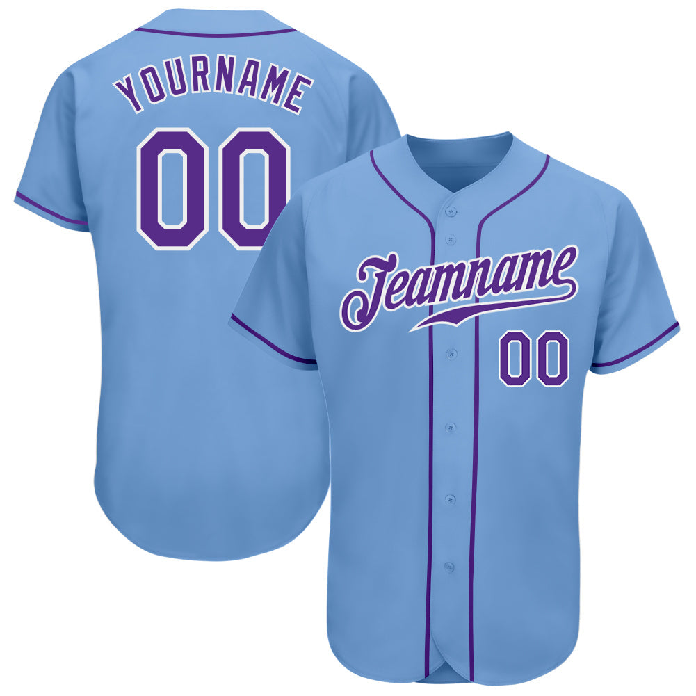 Custom Light Blue Purple-White Authentic Baseball Jersey - Sky-Custom
