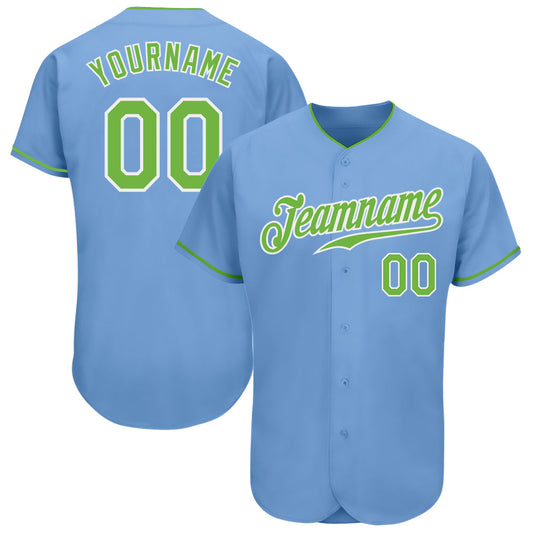 Custom Light Blue Neon Green-White Authentic Baseball Jersey - Sky-Custom