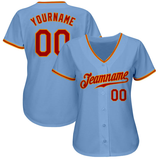 Custom Light Blue Red-Gold Authentic Baseball Jersey - Sky-Custom