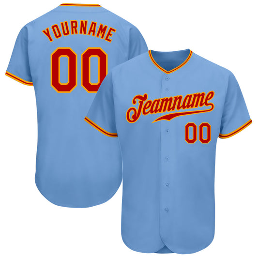 Custom Light Blue Red-Gold Authentic Baseball Jersey - Sky-Custom