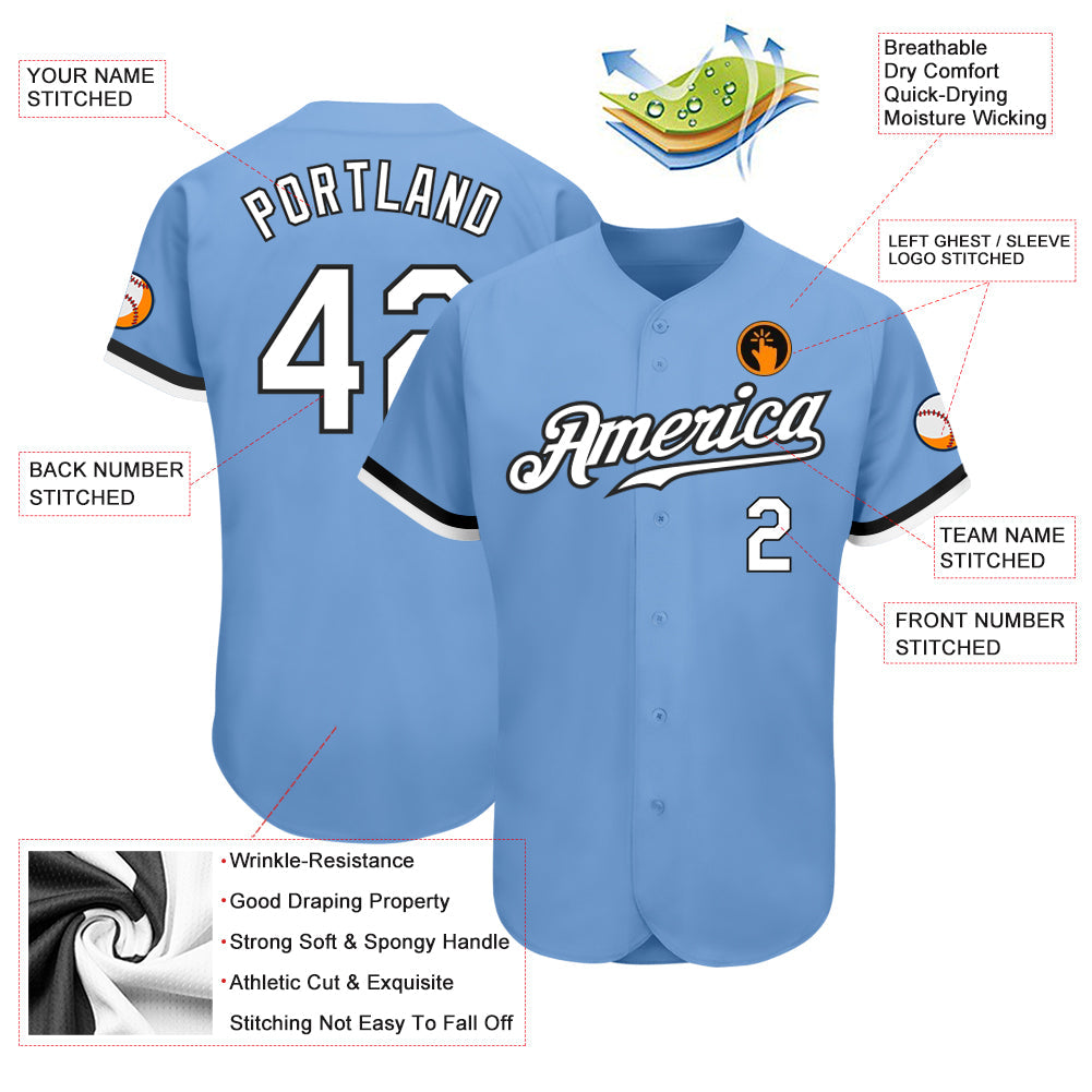 Custom Light Blue White-Black Authentic Baseball Jersey - Sky-Custom