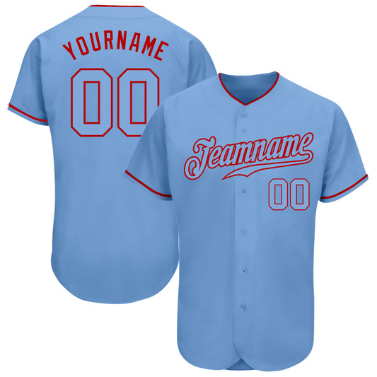 Custom Light Blue Light Blue-Red Authentic Baseball Jersey - Sky-Custom