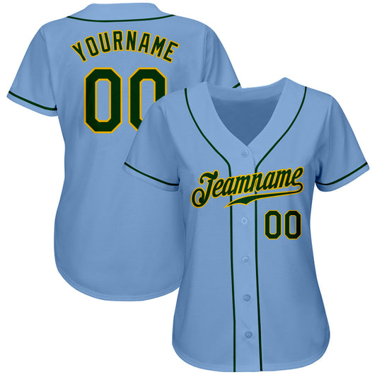 Custom Light Blue Green-Gold Authentic Baseball Jersey - Sky-Custom