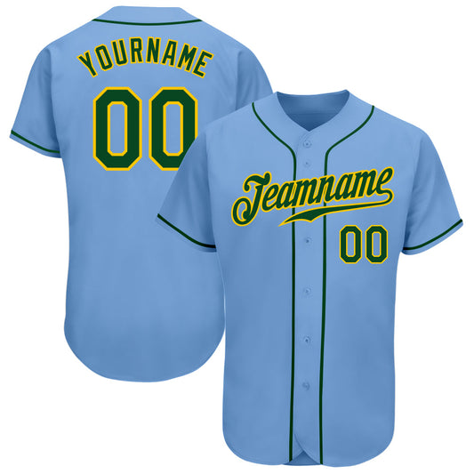 Custom Light Blue Green-Gold Authentic Baseball Jersey - Sky-Custom