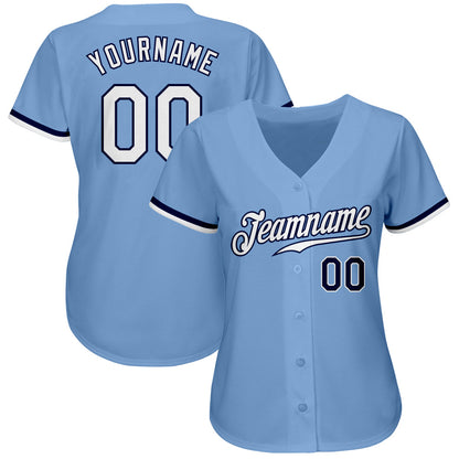Custom Light Blue White-Navy Authentic Baseball Jersey - Sky-Custom