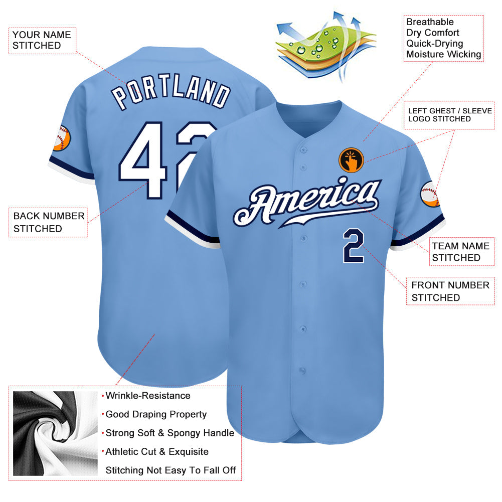 Custom Light Blue White-Navy Authentic Baseball Jersey - Sky-Custom