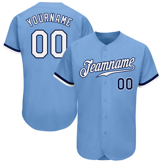 Custom Light Blue White-Navy Authentic Baseball Jersey - Sky-Custom