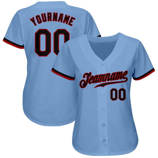 Custom Light Blue Black-Red Authentic Baseball Jersey - Sky-Custom