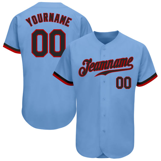 Custom Light Blue Black-Red Authentic Baseball Jersey - Sky-Custom