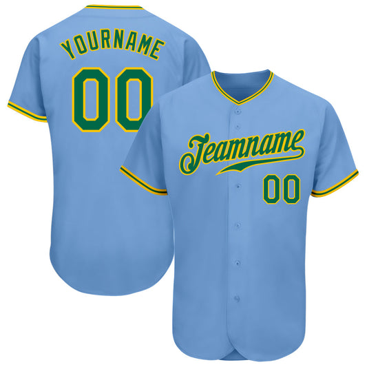 Custom Light Blue Kelly Green-Gold Authentic Baseball Jersey - Sky-Custom