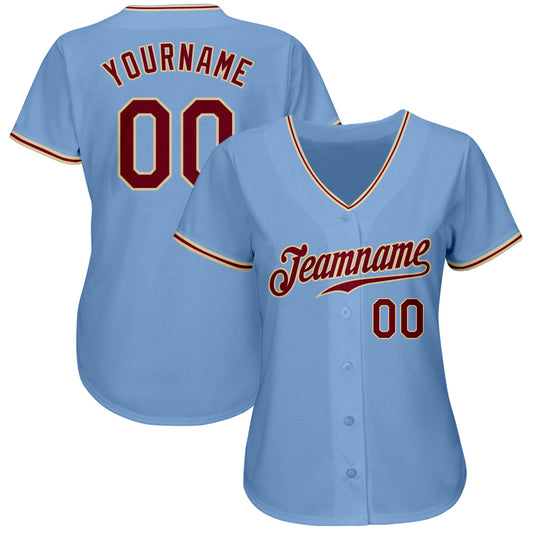 Custom Light Blue Crimson-City Cream Authentic Baseball Jersey - Sky-Custom