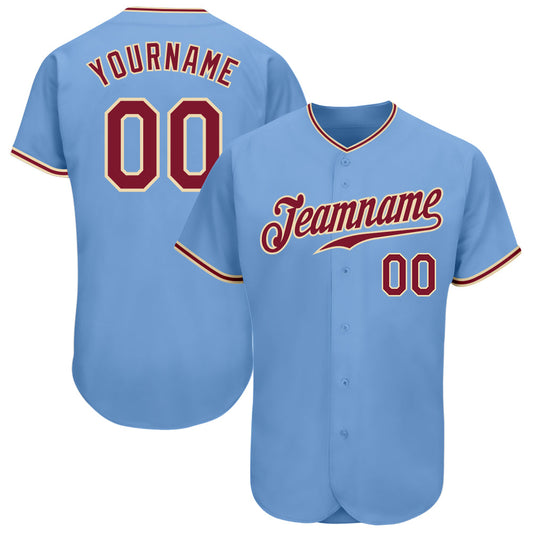 Custom Light Blue Crimson-City Cream Authentic Baseball Jersey - Sky-Custom