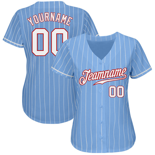 Custom Light Blue White Pinstripe White-Red Authentic Baseball Jersey - Sky-Custom