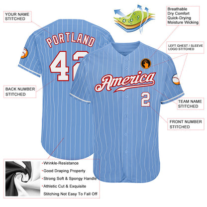 Custom Light Blue White Pinstripe White-Red Authentic Baseball Jersey - Sky-Custom
