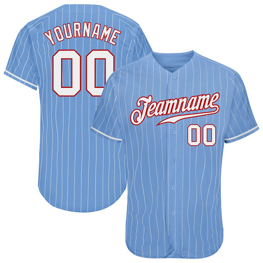 Custom Light Blue White Pinstripe White-Red Authentic Baseball Jersey - Sky-Custom