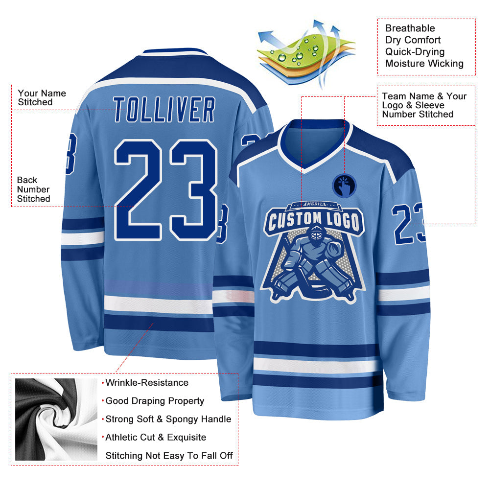 Custom Light Blue Royal-White Hockey Jersey - Sky-Custom