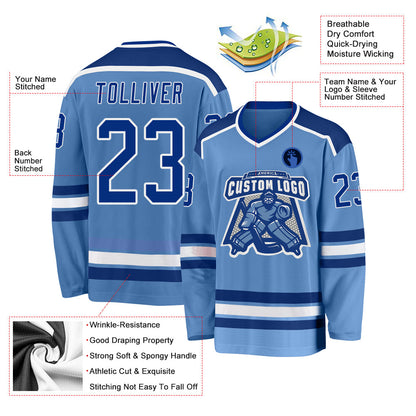 Custom Light Blue Royal-White Hockey Jersey - Sky-Custom