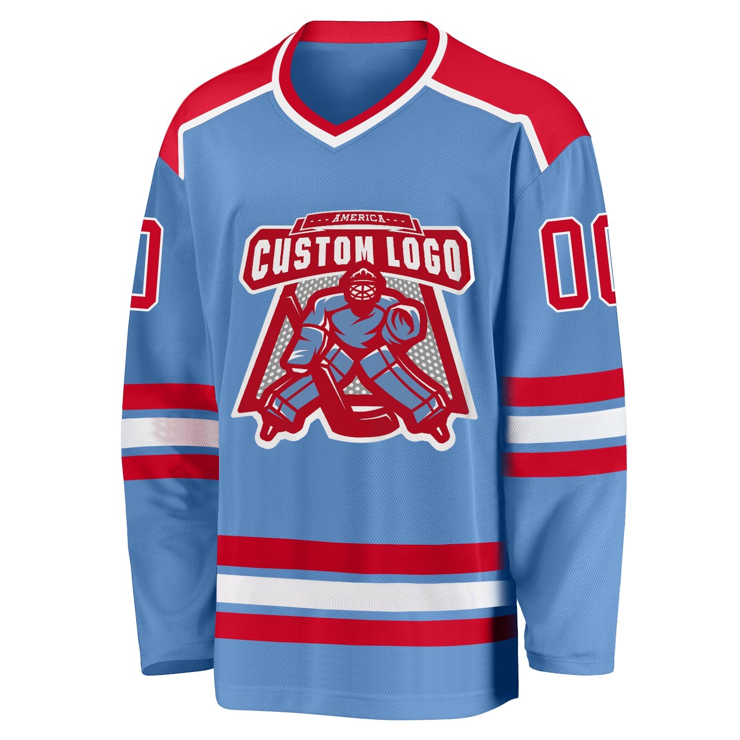 Custom Light Blue Red-White Hockey Jersey - Sky-Custom